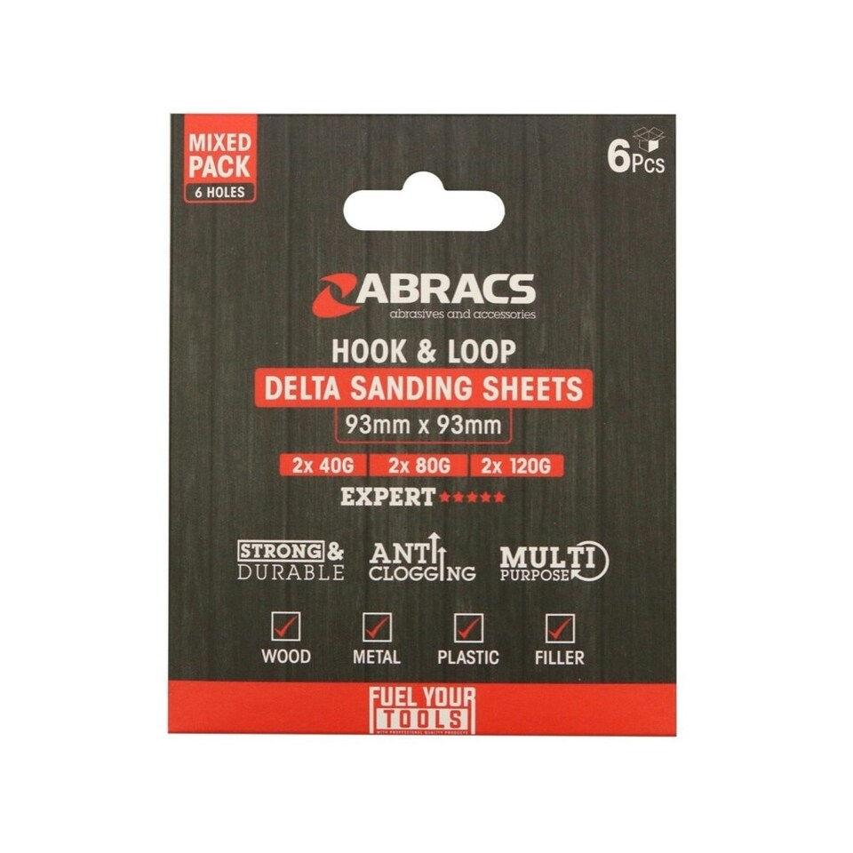 image 1 of Abracs Delta Hook & Loop Delta Sanding Sheets (Pack of 6) - Red - One Size