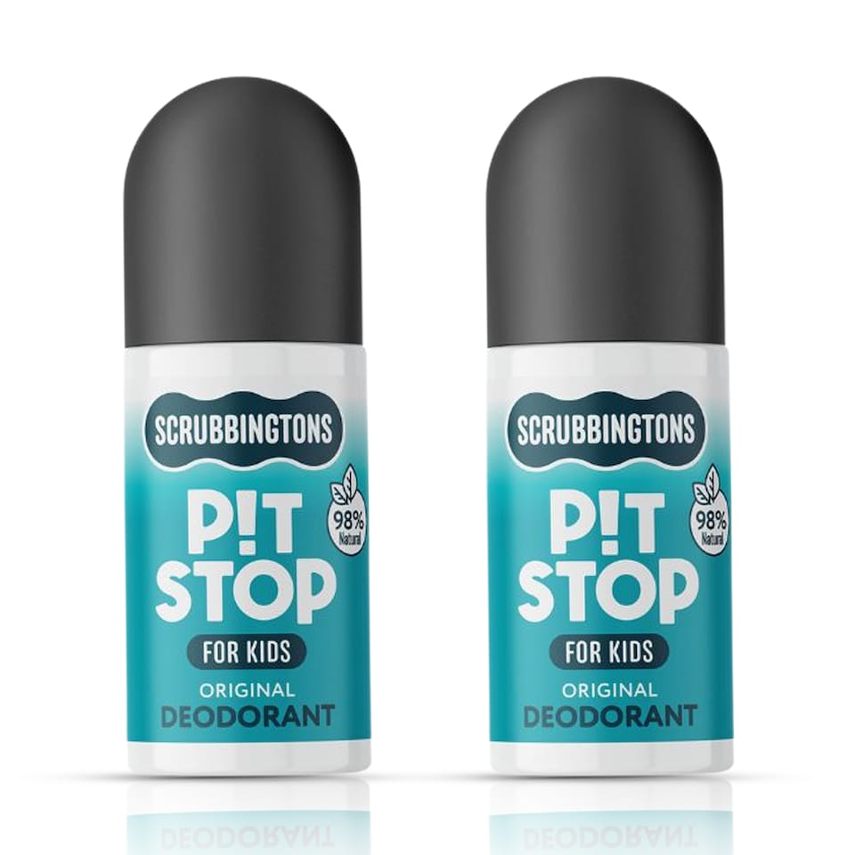 image 1 of Scrubbingtons Pit Stop Kids Deodorant Natural Roll On For Children, Teens Natural Ingredients For Sensitive Skin. Paediatrician approved, Aluminium & Alcohol Free, Original, 75ml x 2