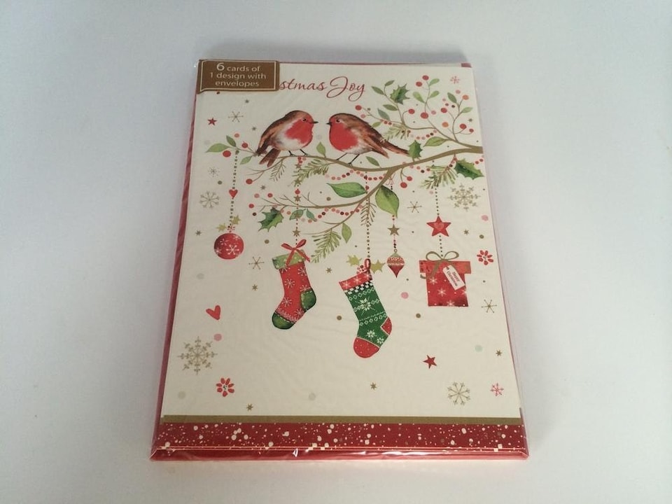 image 1 of Pack of 6 'Tree Robins & Present' Design Christmas Greeting Cards