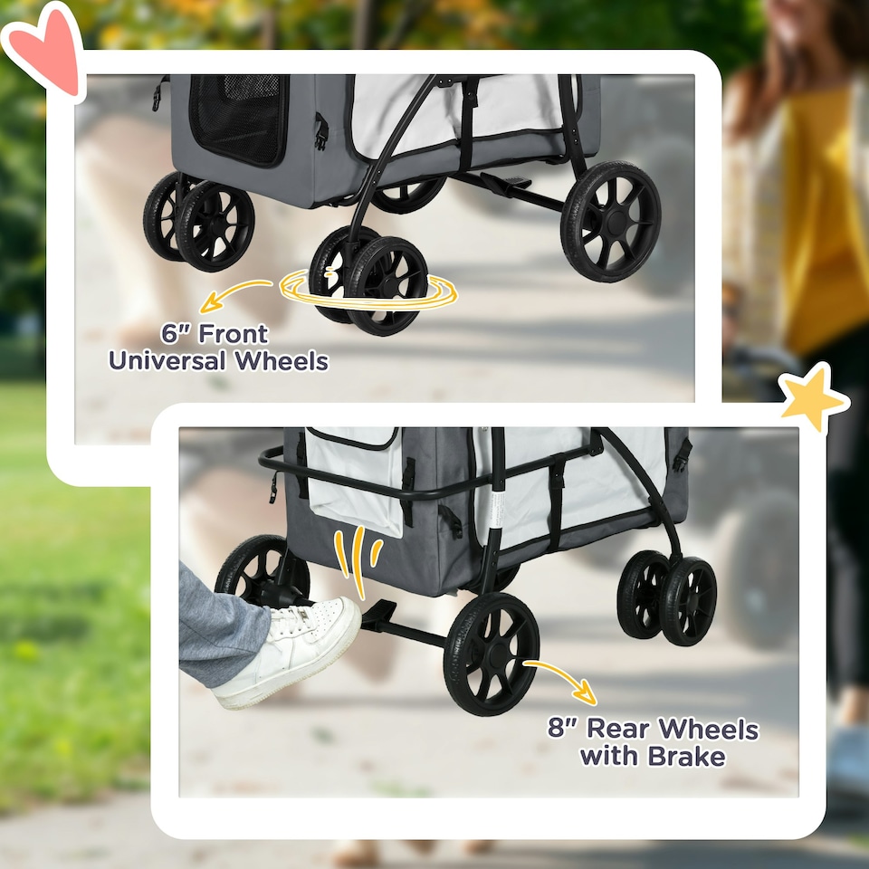 image 1 of PawHut Foldable Pet Stroller w/ Detachable Carrier, Soft Padding - Grey
