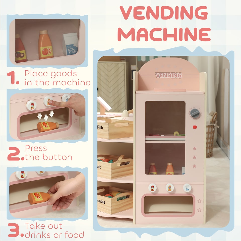 image 1 of AIYAPLAY Kids Grocery Store, Pretend Play Shop with Cash Register, Vending Machine, Display Shelves and Play Food Accessories, Children Supermarket Playset