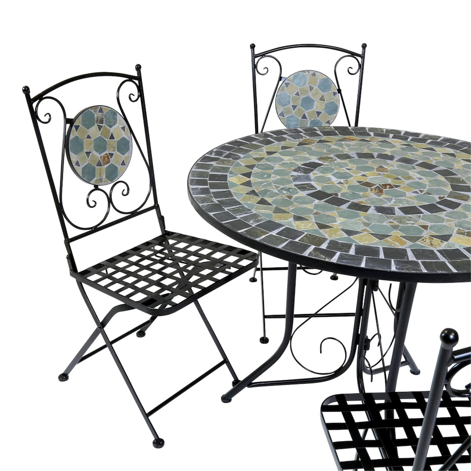 image 1 of Charles Bentley Garden Blue Mosaic 5 Piece Dining Set With Folding Chairs Patio