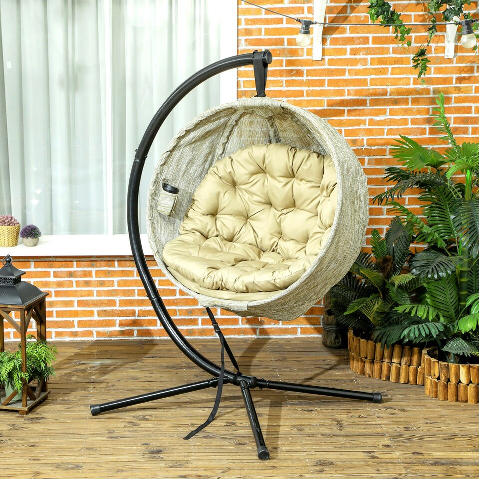 image 1 of Outsunny Hanging Egg Chair Outdoor Indoor Swing Chair, Folding Basket | Multi | One Size