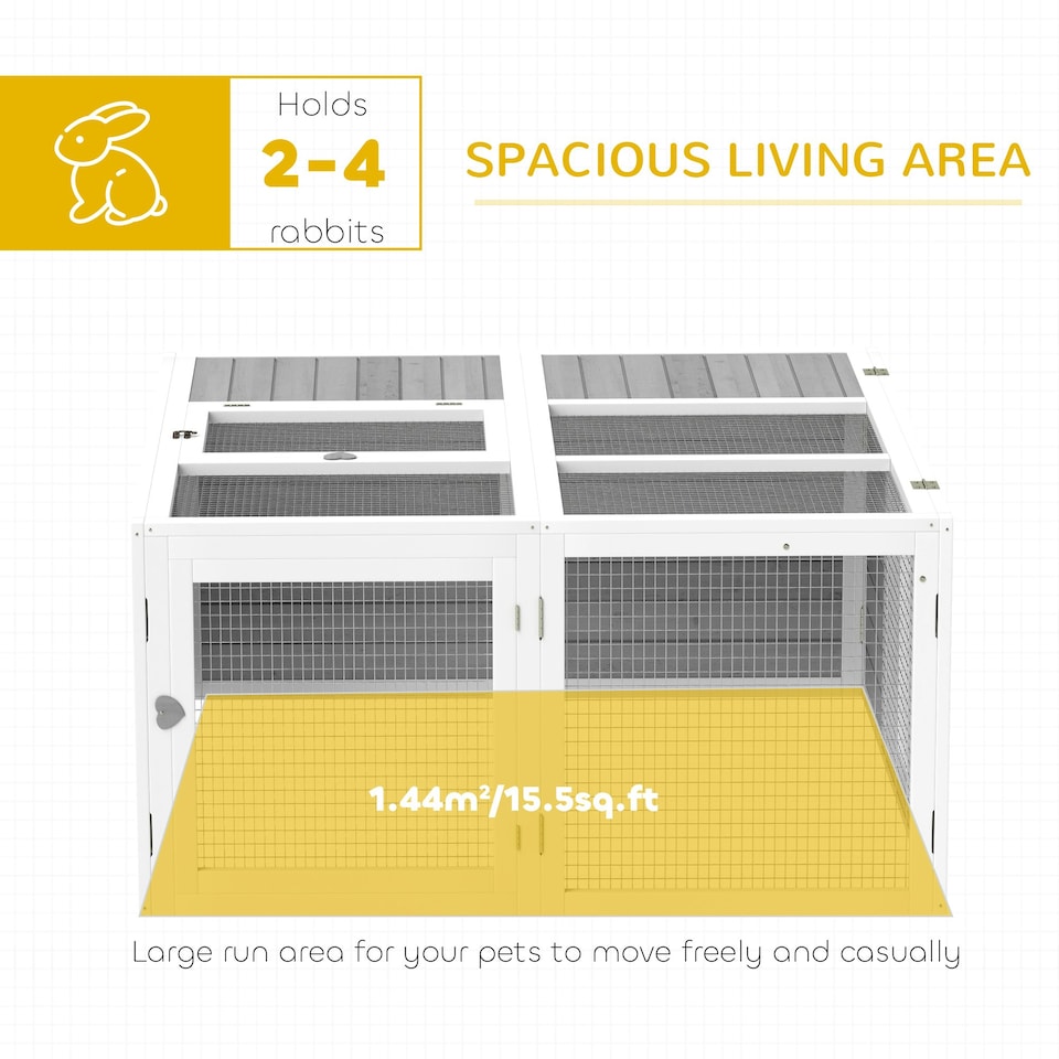 image 1 of PawHut Rabbit Hutch, Bunny Cage Outdoor with Openable Roof, Grey