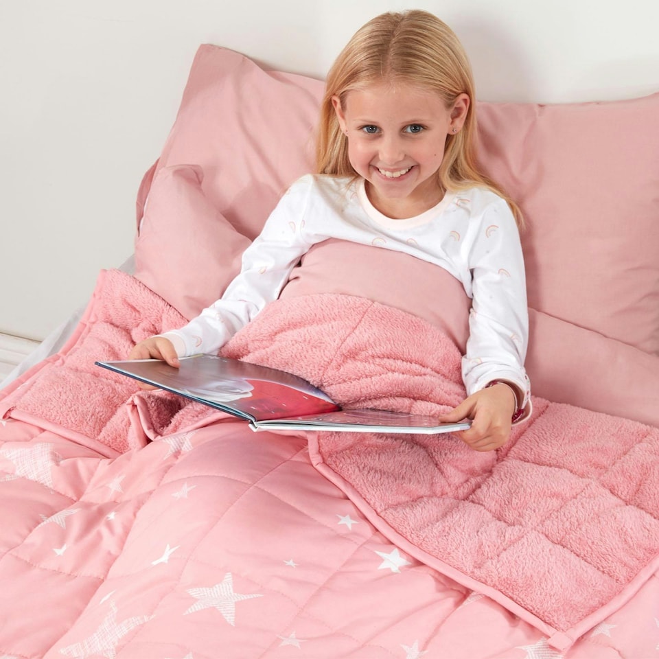 image 1 of OHS Star 3kg Teddy Fleece Weighted Blanket, 100x150cm - Blush Pink