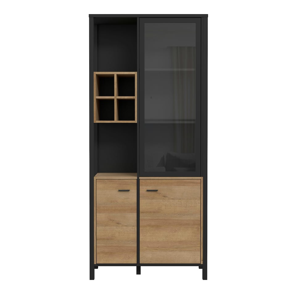 image 1 of High Rock Display Cabinet in Matt Black/Riviera Oak