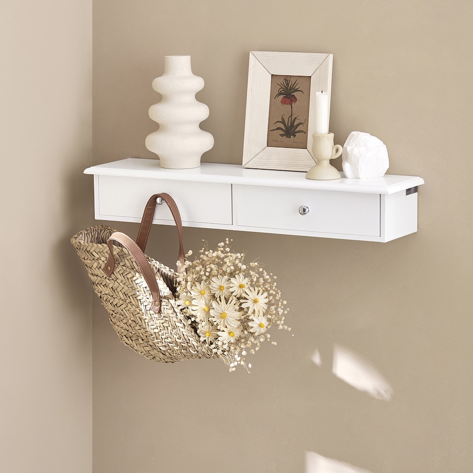 image 1 of SoBuy FRG43-W,Floating Shelf with 2 Drawers | White | White | 1
