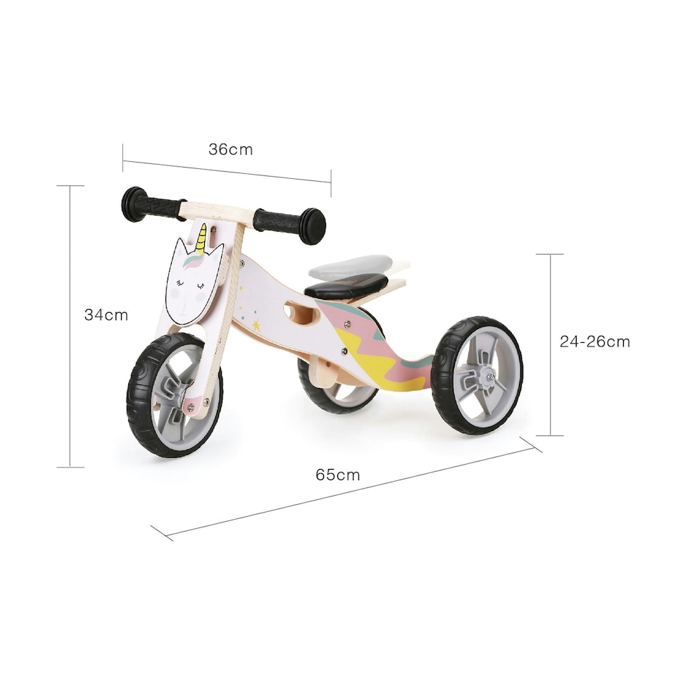 image 1 of Hooga 2-in-1 Balance Bike - Wooden Trike for Kids - Unicorn Pink