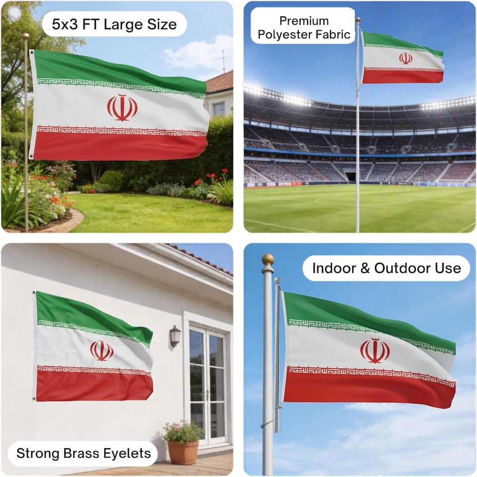image 1 of Iran Old Persia Flag 5ft x 3ft with Brass Eyelets - Polyester Iranian Flag Banner for Cultural Display, Themed Decor, Room, Bar & Garden Decor | Multi