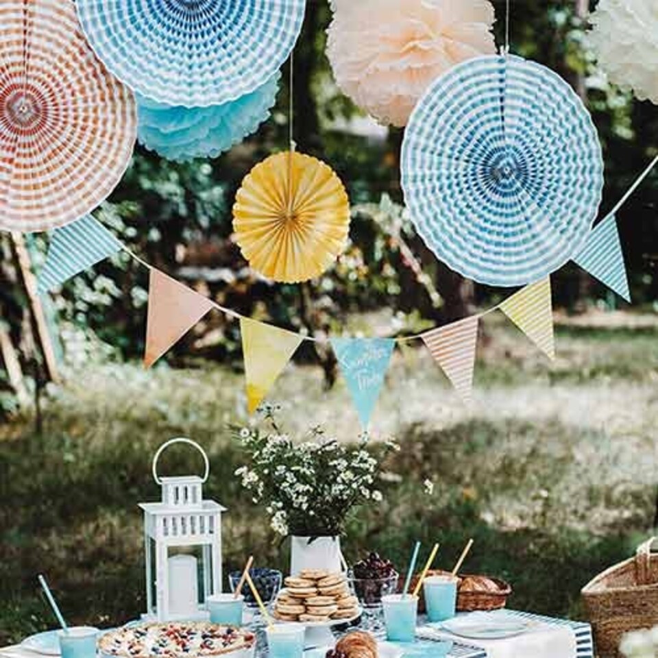 image 1 of Colourful Paper Fan Hanging Decorations - Pack of 6