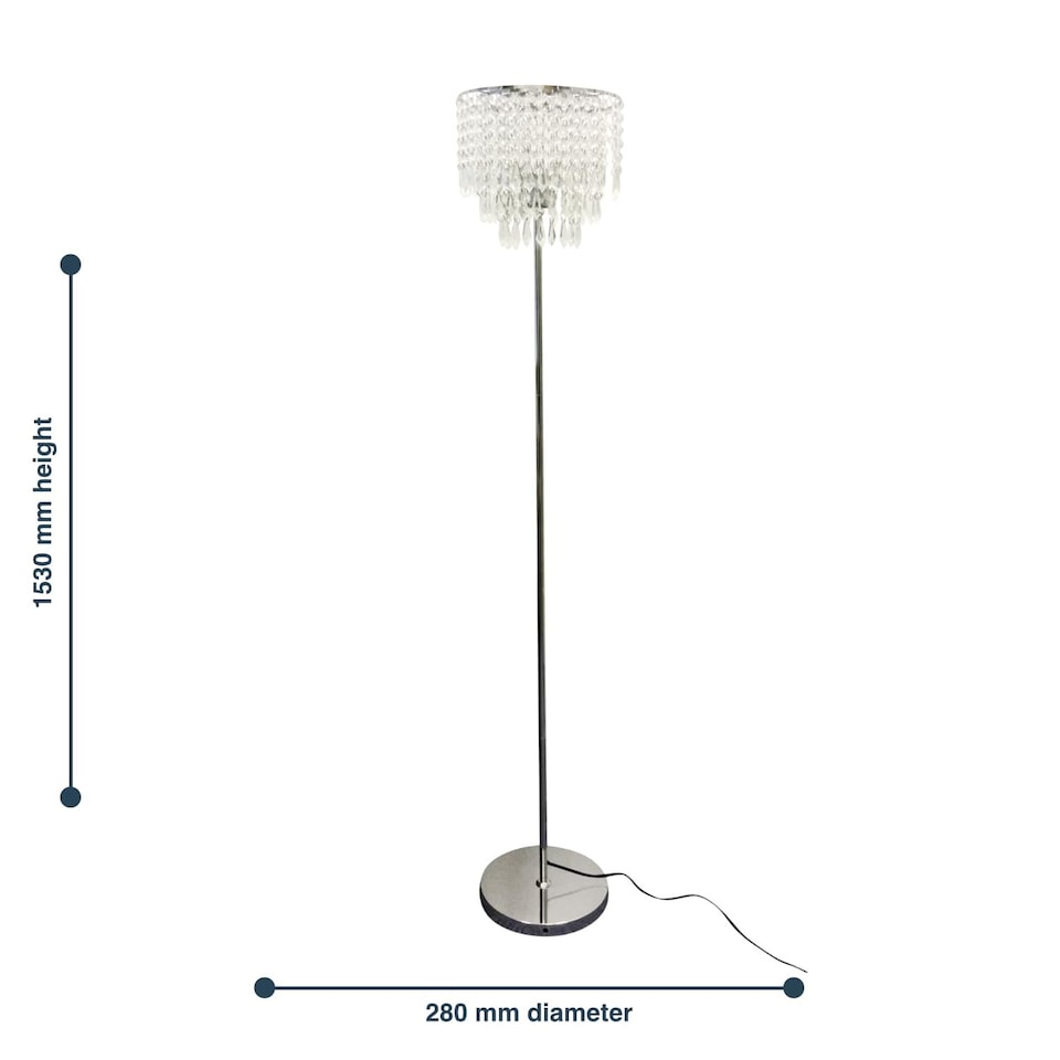 image 1 of Chrome and Acrylic Crystal Jewelled Floor Lamp | Chrome | Clear | Small | 1
