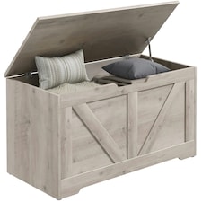 HOMCOM Storage Trunk for Living Room, with Safety Hinges, 80cm, Grey
