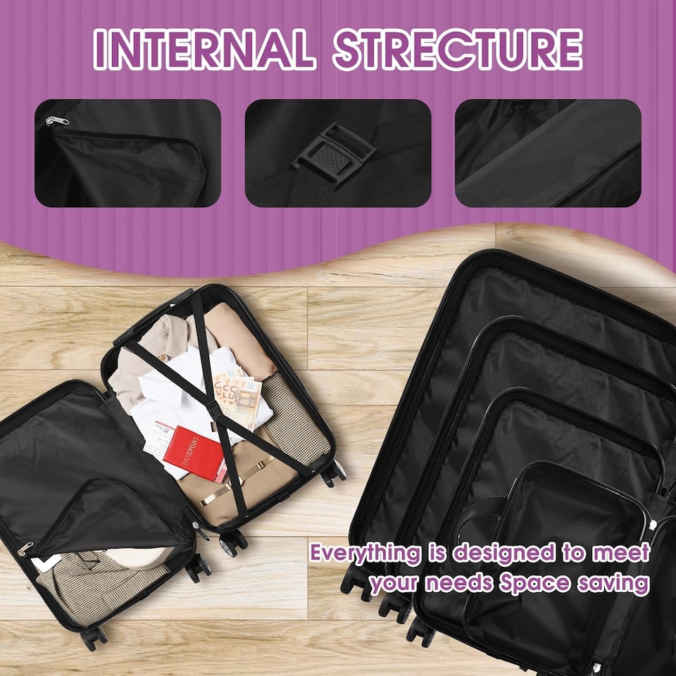 image 1 of 4 Piece Travel Luggage Sets with 360° Spinner Wheels