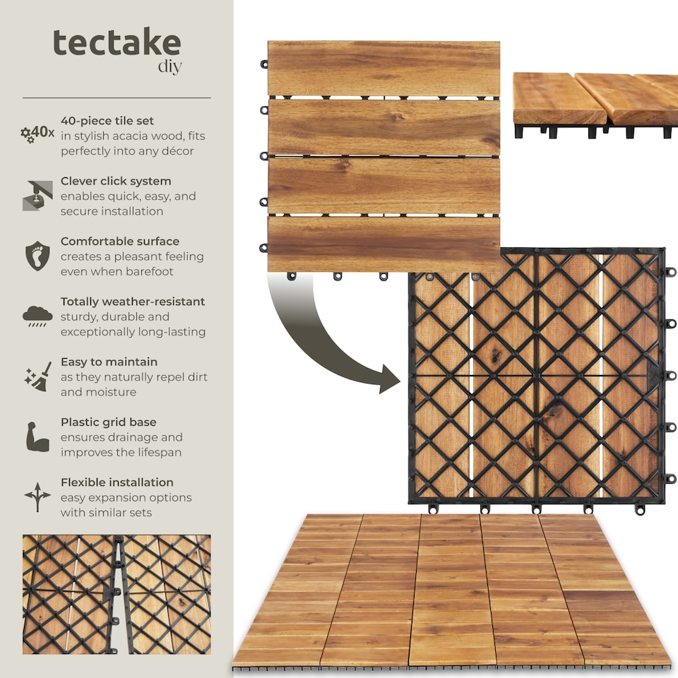 image 1 of Outdoor Tiles Tabula - easy click installation, acacia wood, weather-safe | Brown | brown | 31 x 31 x 2,20 cm | 40