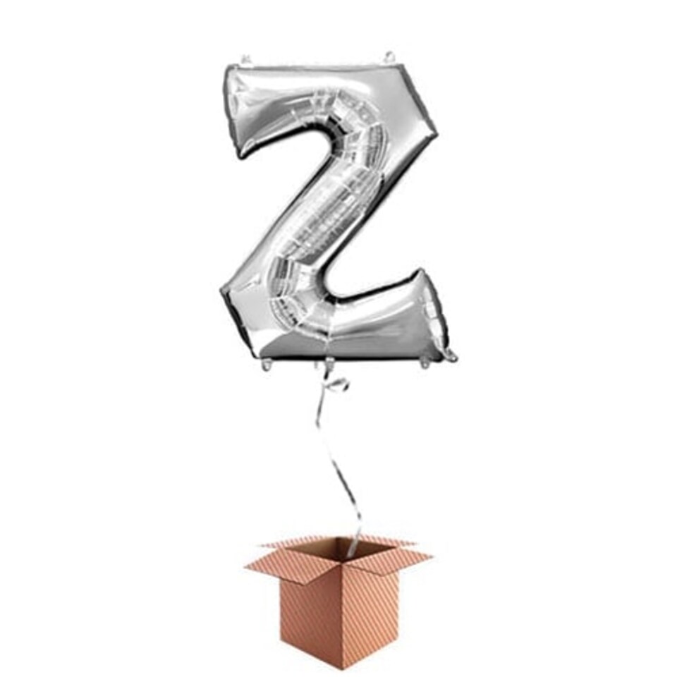 Silver Letter Z Helium Foil Giant Balloon - Inflated Balloon in a Box