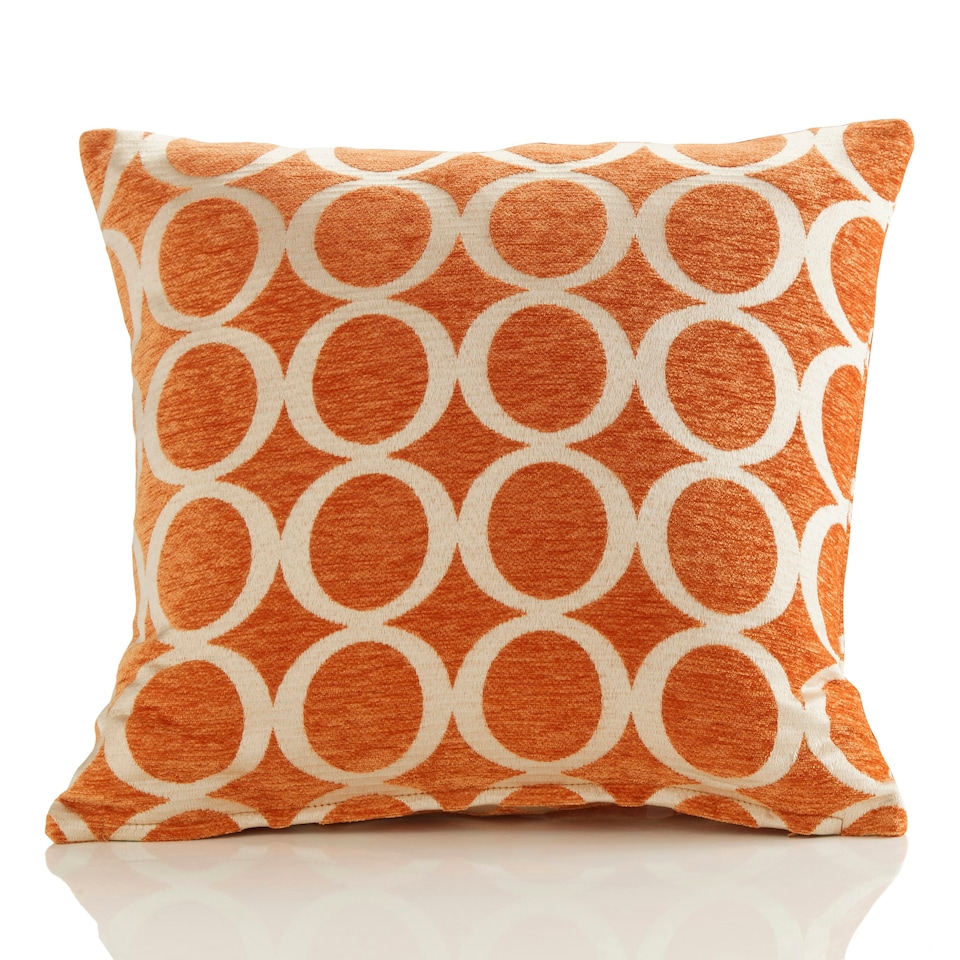 image 1 of Geometric O Chenille 45cm x 45cm Orange Cushion Set of 4 | Orange | Cream | 45cm x 45cm x 10cm | 4