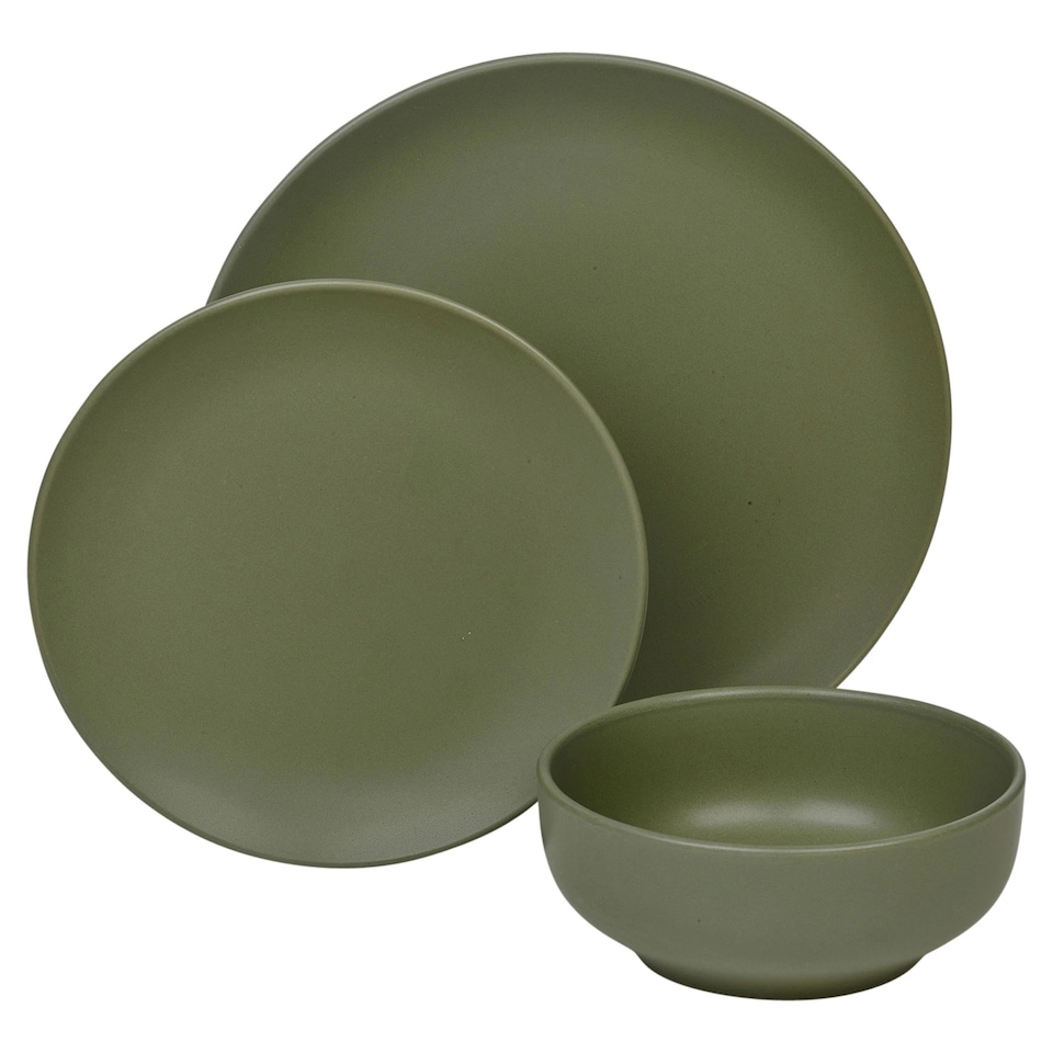 image 1 of Coloured Stone Ceramic Dinnerware Crockery Plates Bowls Dining Set | Green | 32 Pcs Green | 32