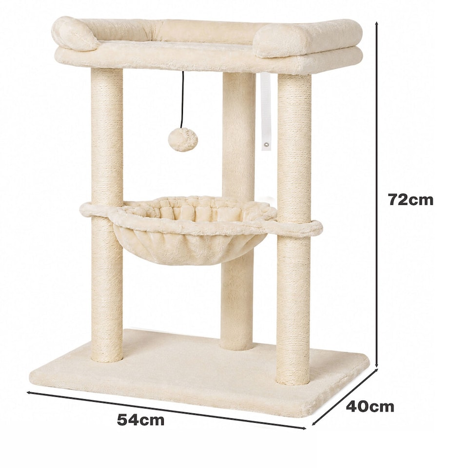image 1 of Skylos Cat Tree Tower Bed with Hammock Ball Scratching Post Large Perch Beige