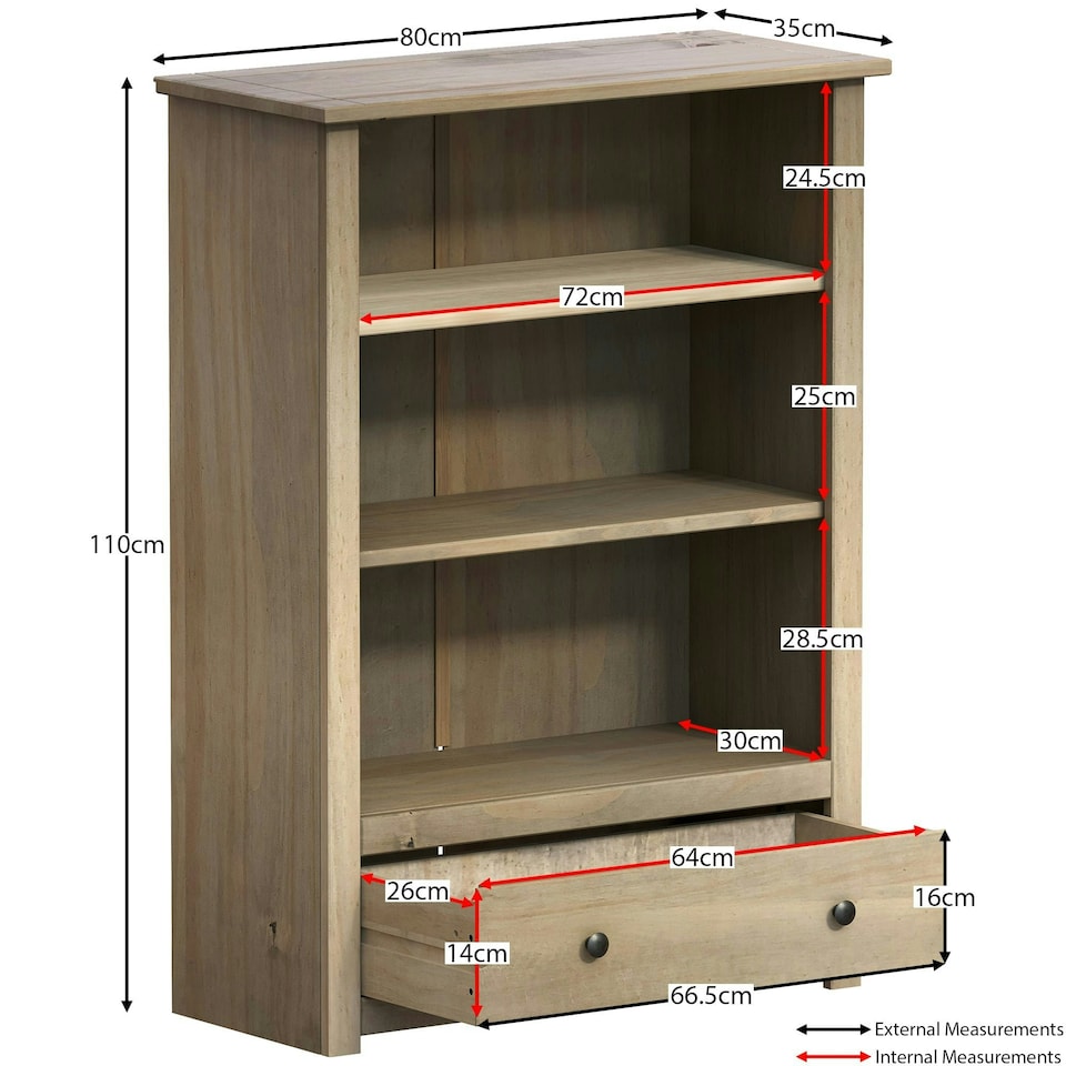 image 1 of Vida Designs Panama 1 Drawer 3 Shelf Bookcase Display Unit, Solid Pine Wood