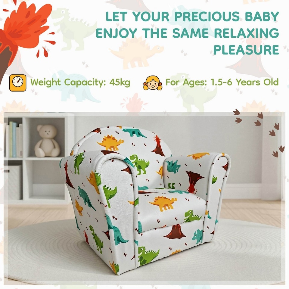 image 1 of Kids Mini Chair Dino - Boucle- L37 x W53 x H45 cm - White