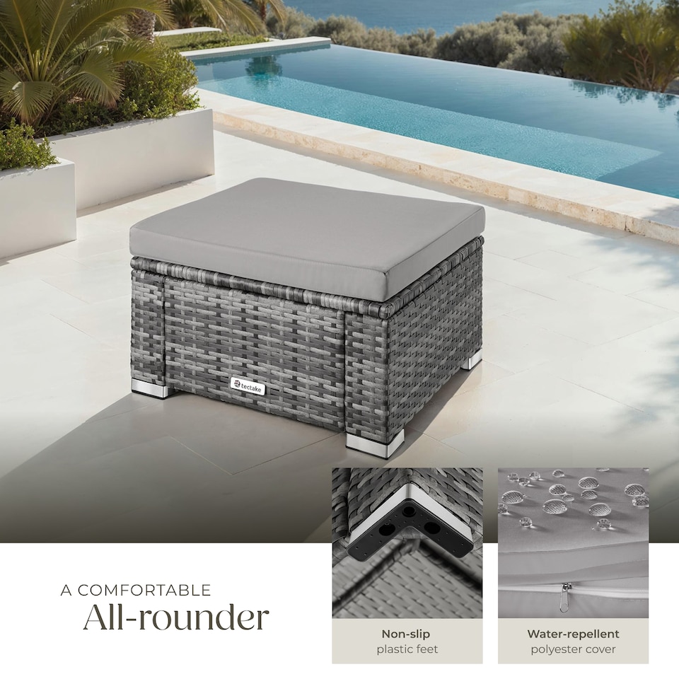 image 1 of Footstool Bitonto - durable, UV-resistant polyrattan chair, 53 x 53 x 26 cm | Grey | grey | One Size | 1