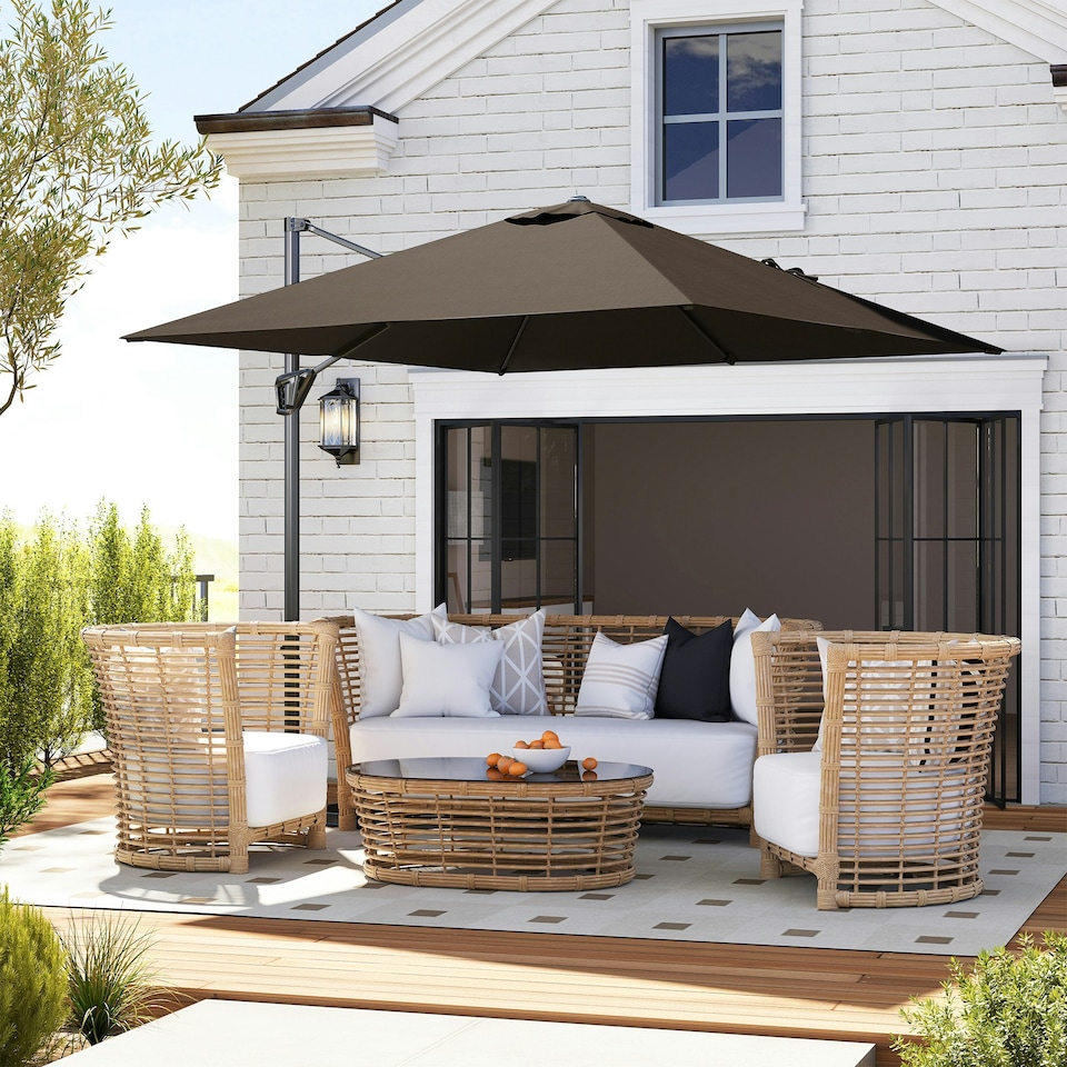 image 1 of Outsunny Patio Offset Parasol Umbrella Cantilever Sun Shade Canopy Brown