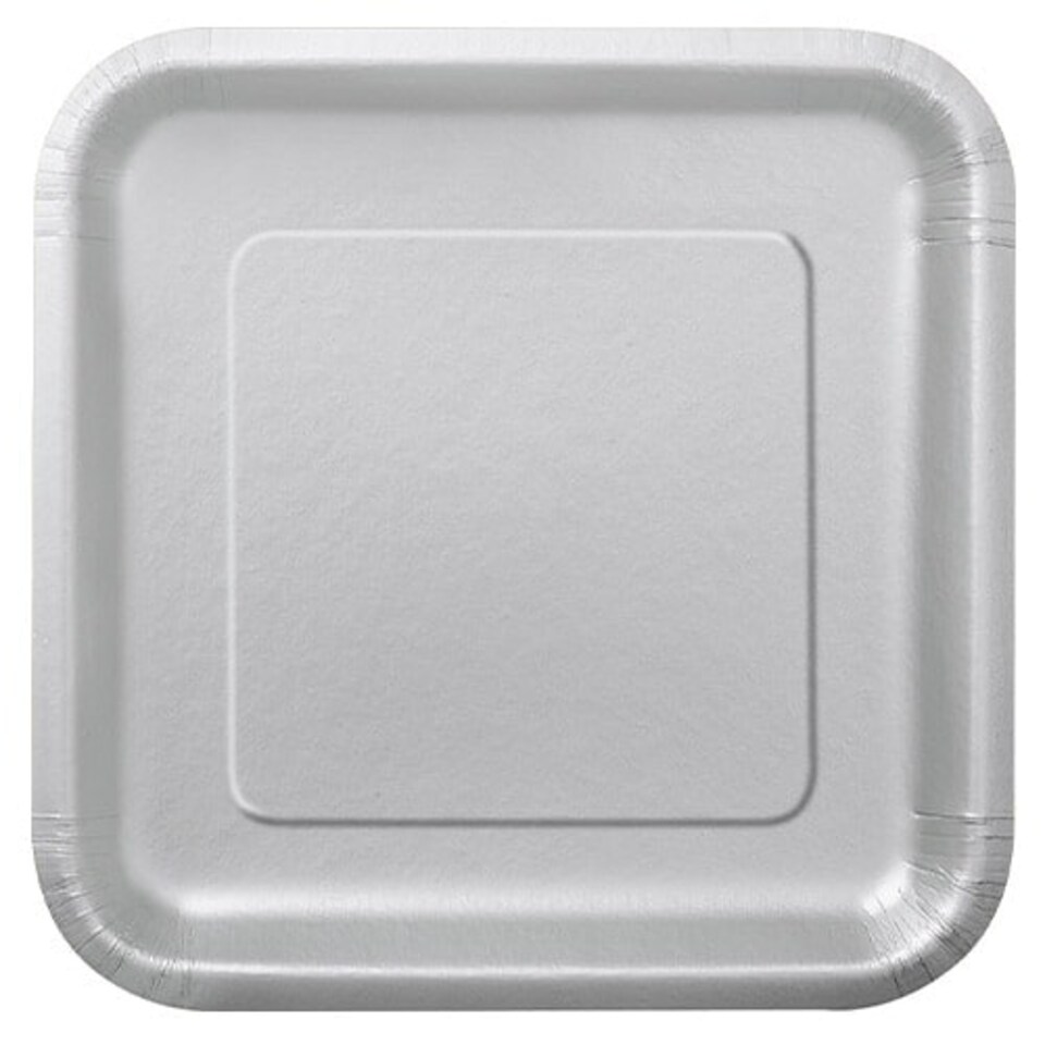 Silver Square Paper Plates 22cm - Pack of 14