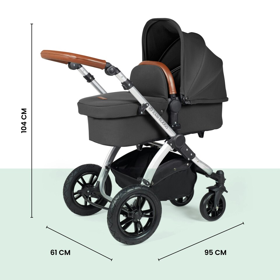 image 1 of Stomp Luxe 2-in-1 Pram – Birth to Approx. 4 Years, Foldable, All-Terrain, Rain Cover, Footmuff, Puncture-Proof Wheels & More (Silver/Charcoal Grey/Tan)