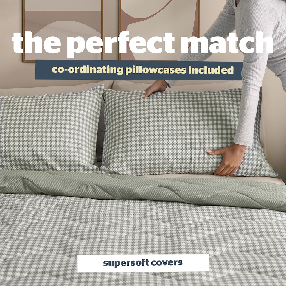 image 1 of Silentnight Summer Breeze 4.5 Tog Coverless Duvet and Pillowase Set, Sage Gingham | Green | Sage