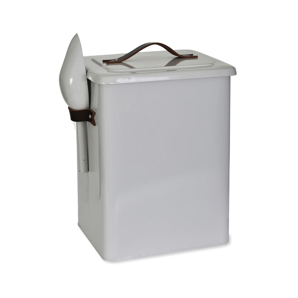 Pet Bin: 45cm x 32cm Chalk Stowell Pet Bin with Leather Handle, Powder Coated Galvanised Steel
