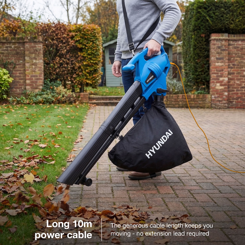 image 1 of Hyundai 3 in 1 Leaf Blower Vacuum Shredder Mulcher 3000W 34L Bag 10m Cable HYBV3000E3