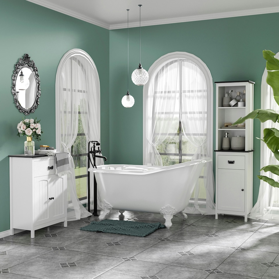 image 1 of kleankin Bathroom Storage Unit with Drawer Double Door Cabinet