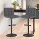 image 2 of Neo Cuban Bar Stool Dark Grey Fabric Black Steel Base Set of Two