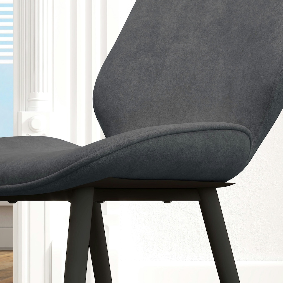 image 1 of HOMCOM Dining Chairs Set of 2 Upholstered Kitchen Chairs w/ Metal Legs Grey