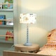 image 1 of ValueLights Bobbles Powder Blue Bobbin Table Lamp with Cartoon Dino Shade & LED Bulb