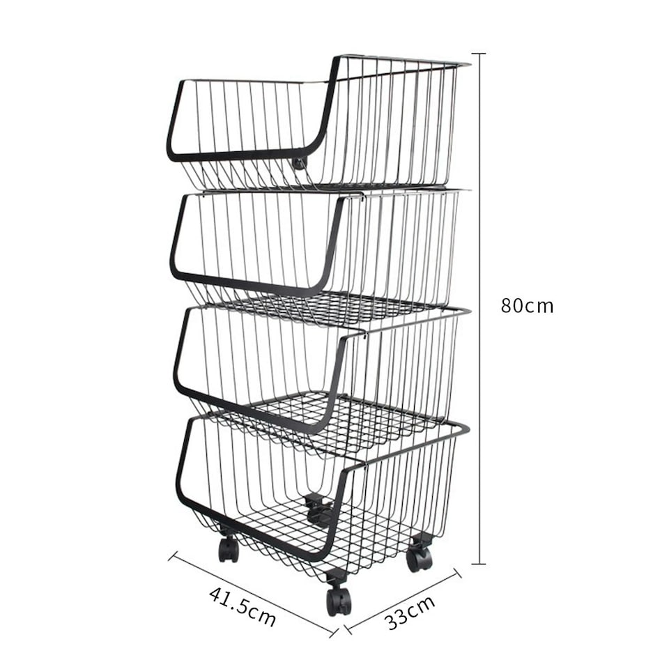image 1 of Living and Home Kitchen Metal Basket Trolley Wire Storage Rack 4-Tier