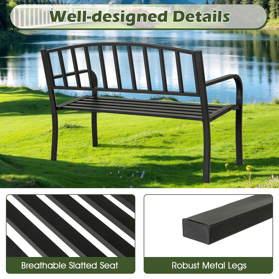 image 1 of COSTWAY Outdoor Bench 127cm Garden Loveseat with Backrest Black
