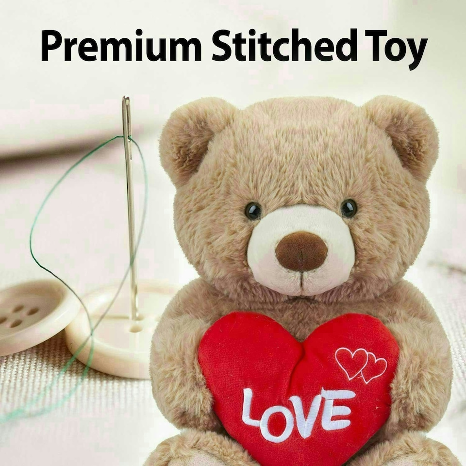 image 1 of Bear Soft Toy Brown 34cm Sitting Bear Plush With Red Love Heart Cuddly Toy
