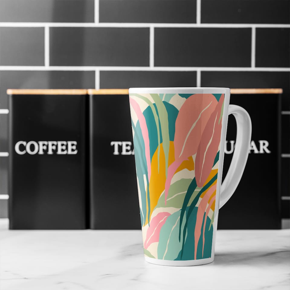 image 1 of Artistic abstract leaves Designer Latte Mug