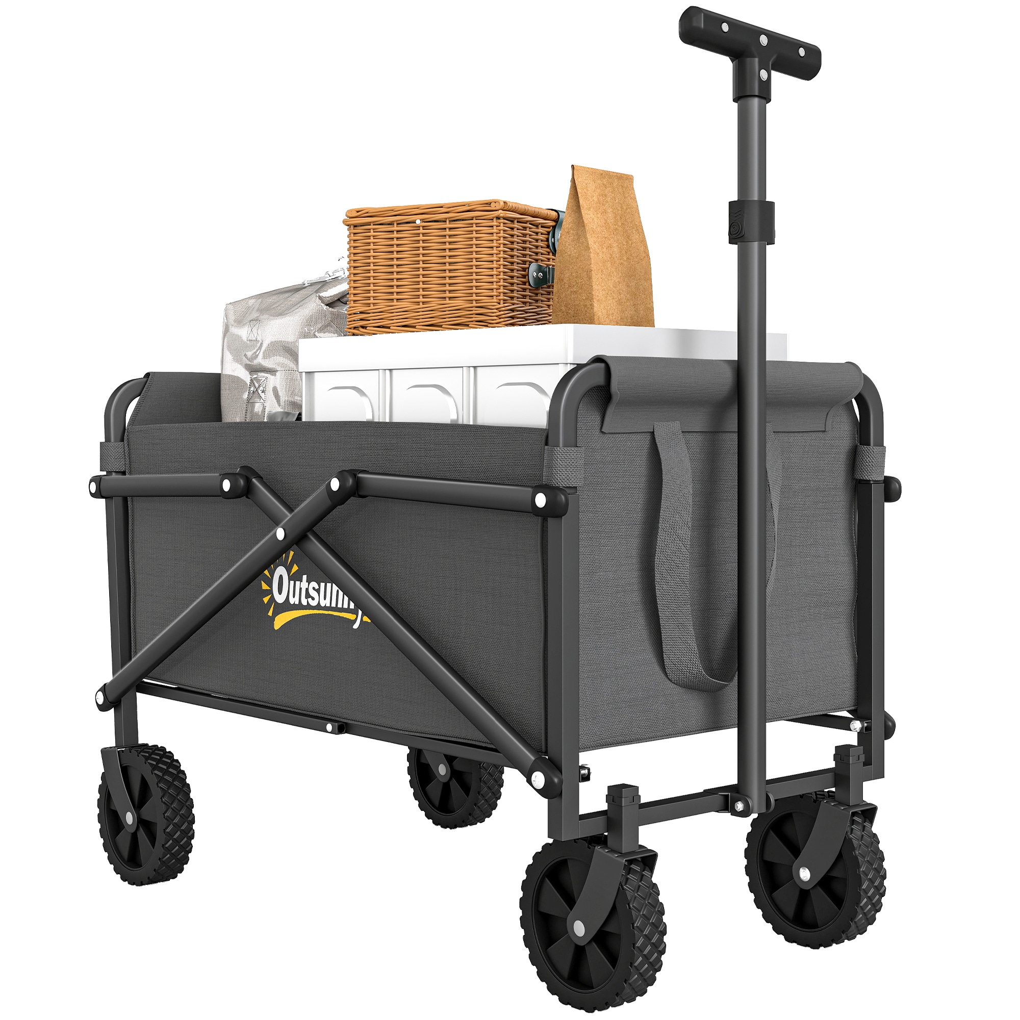 Outsunny 62L Festival Trolley, 60kg Heavy Duty Folding Trolley Cart, Grey | Grey