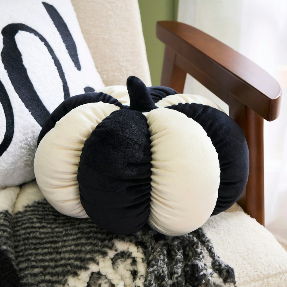 image 1 of OHS Autumnal Halloween Gonk Pumpkin Ghost Ghoul Boo Matte Velvet Boucle Filled Decor Scatter Bed Chair Sofa Cushions Multi | Mono Pumpkin | 20 x 20 x 15cm