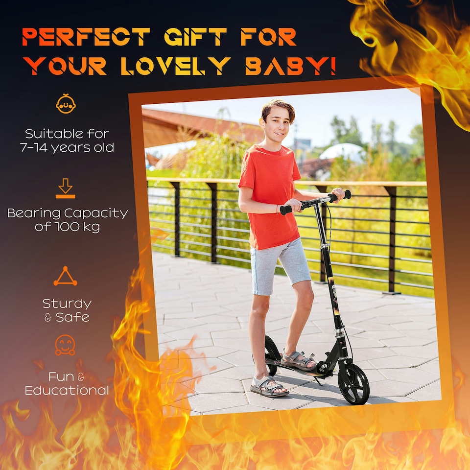image 1 of HOMCOM Foldable Kick Scooter for Kids w/ Adjustable Height, Break, Big Wheels