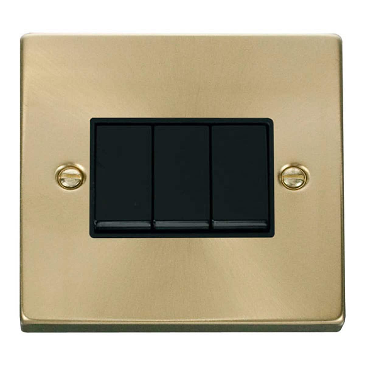 SE HOME Satin Brushed Brass 10A 3 Gang 2 Way Light Switch Gold Satin Brass