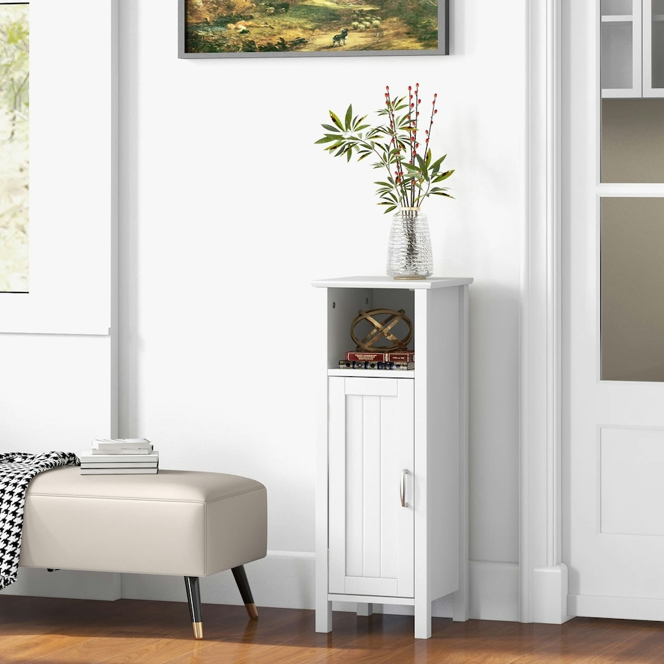 image 1 of COSTWAY Bathroom Floor Cabinet Freestanding Organizer White White