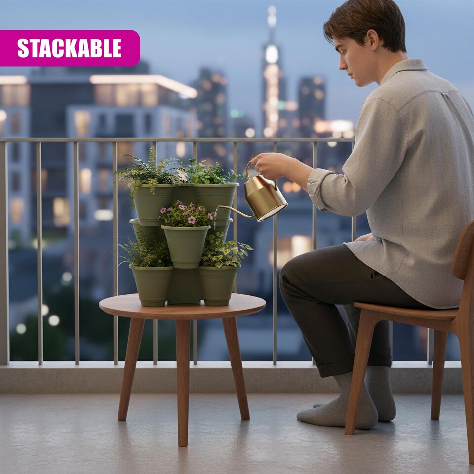 image 1 of GEEZY Set Of 6 Stackable Strawberry Planters Plastic Vertical Garden Green