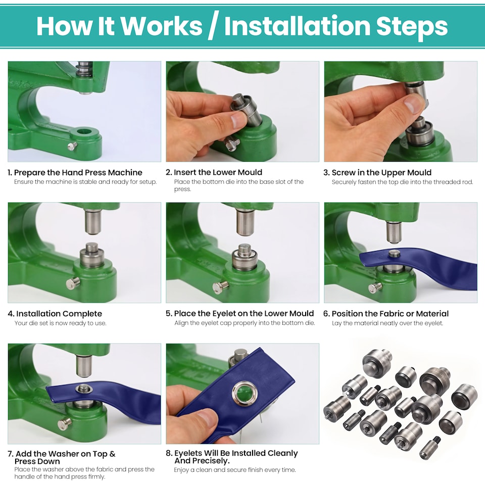 image 1 of Trimming Shop 14mm Eyelet Grommet Fixing Dies Tool Set
