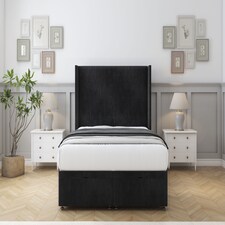 Sloomy Devonshire Black Naples Ottoman Bed Base With 54" Wingback Headboard 5' King | Black | Black | King | 1
