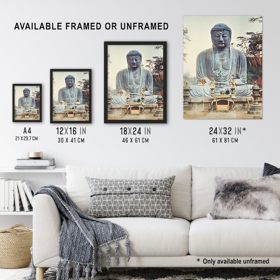 image 1 of The Bronze Buddha at Kamakura Retro Japan Wall Art Print Kazumasa 12x16"