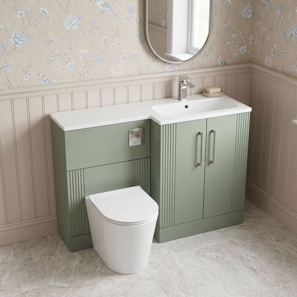 image 1 of Balterley Belvide 2 Door Vanity WC Combi Unit and Stone Basin, RH, 1100mm, Green
