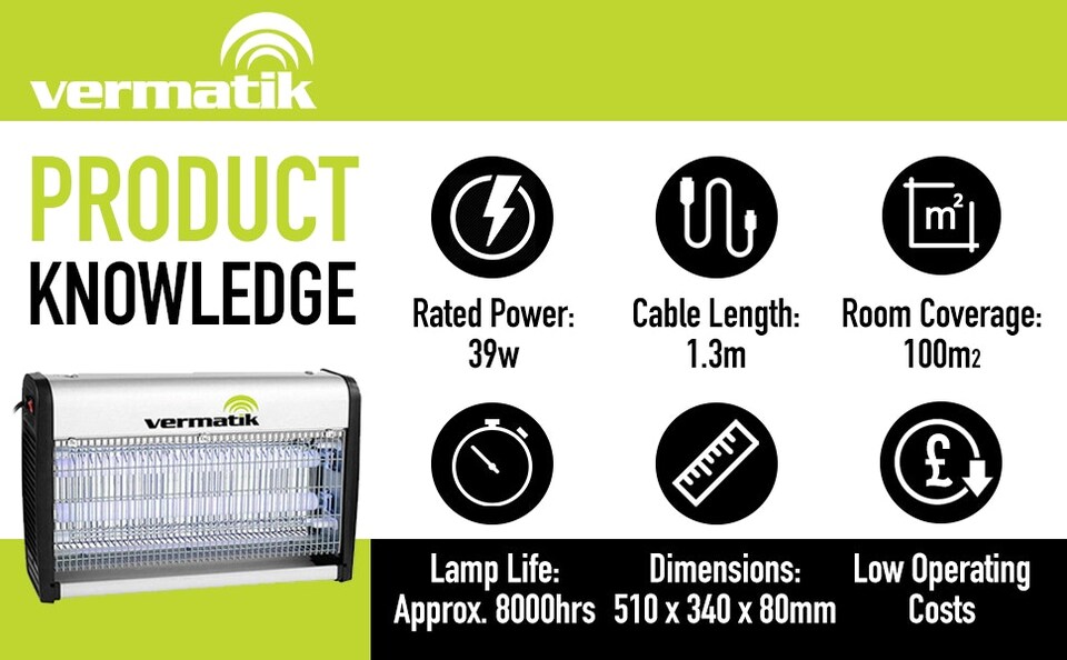 image 1 of Vermatik 39W Electric Insect Fly Killer Bug Zapper 100m2 Room Coverage 50x90x32.5cm